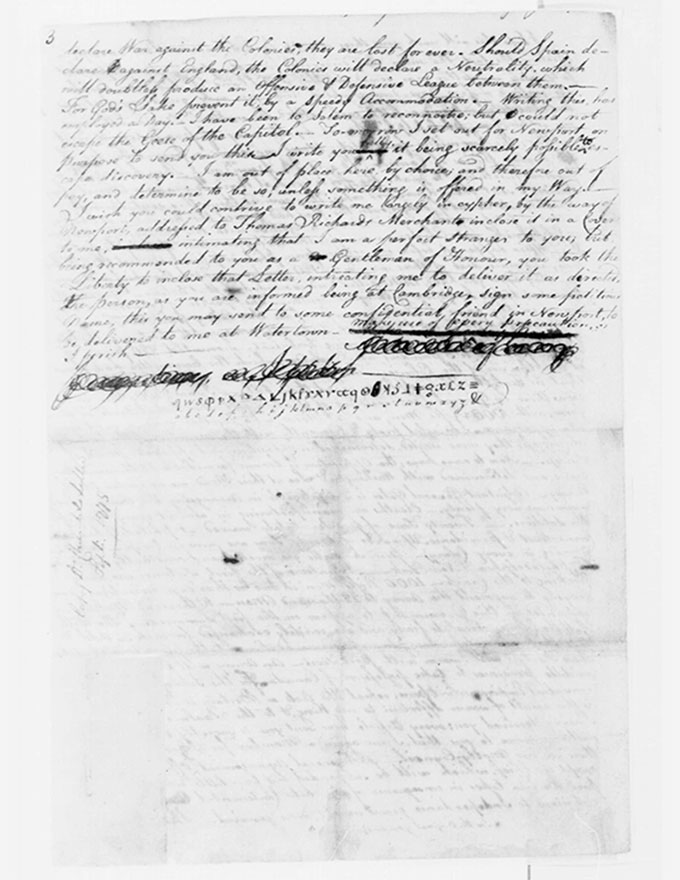 An encrypted letter from Benjamin Church page 3